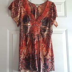 Women's Emerald Orange Top Size Small Bust 34"